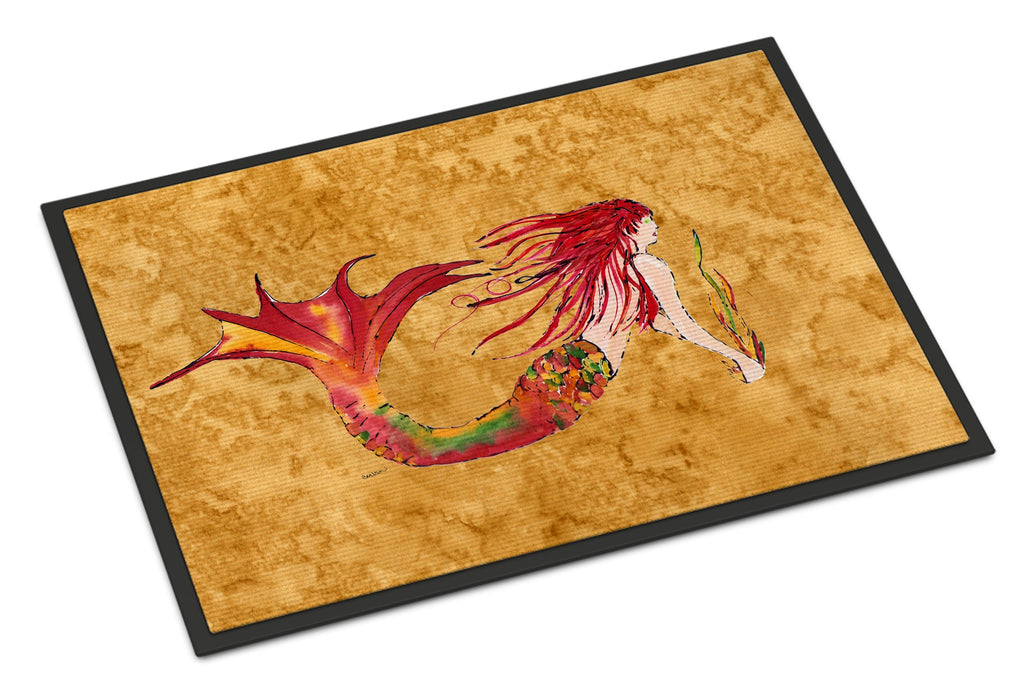 Ginger Red Headed Mermaid on Gold Doormat Indoor Outdoor 24H X 36W Front Door Mat Rugs for Entryway, Non Slip Washable Low Pile,
