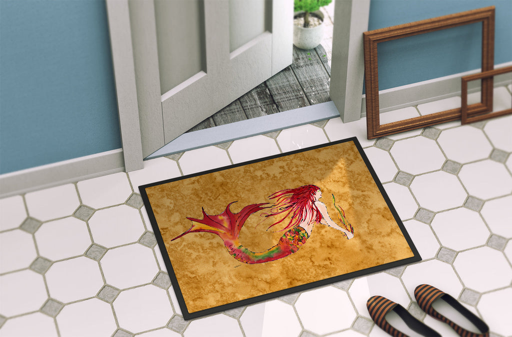 Ginger Red Headed Mermaid on Gold Doormat Indoor Outdoor 24H X 36W Front Door Mat Rugs for Entryway, Non Slip Washable Low Pile,