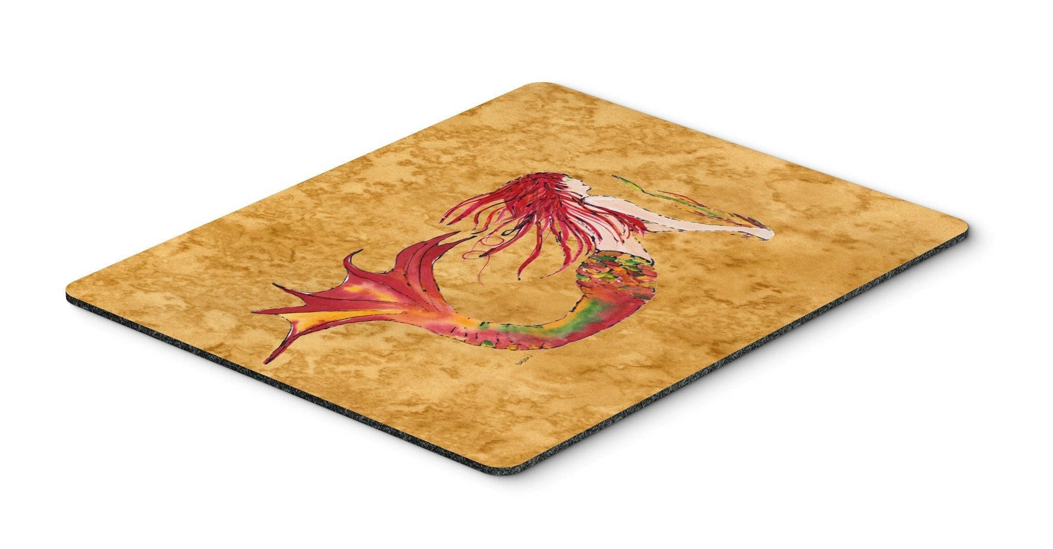 Ginger Red Headed Mermaid on Gold Mouse Pad, Heat Resistant Trivet Hot Pad , Non Slip Rubber Desk Mat, Kitchen Counter Protector, Home Office Decor Gift