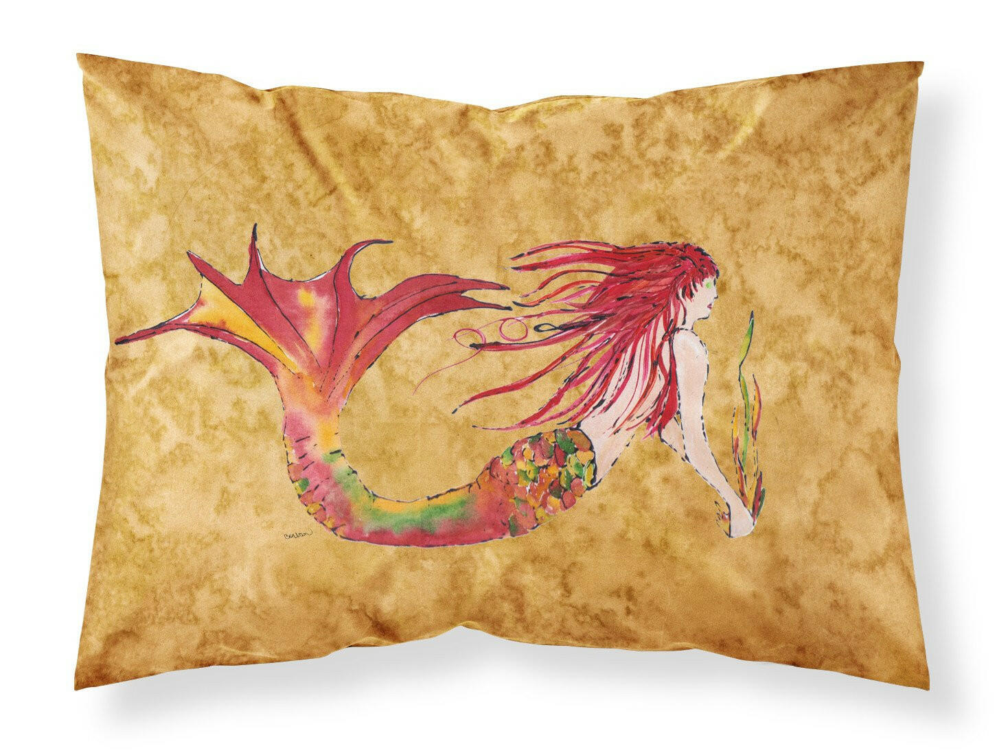 Ginger Red Headed Mermaid on Gold Standard Pillowcase Lightweight Super Soft Easy Care Decorative Artwork Pillowcase, Standard