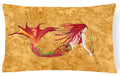 Ginger Red Headed Mermaid on Gold Decorative Throw Pillow 12x16 Indoor Outdoor Accent Cushion, Fabric Cover with Insert for Sofa, Bed, Porch & Living Room