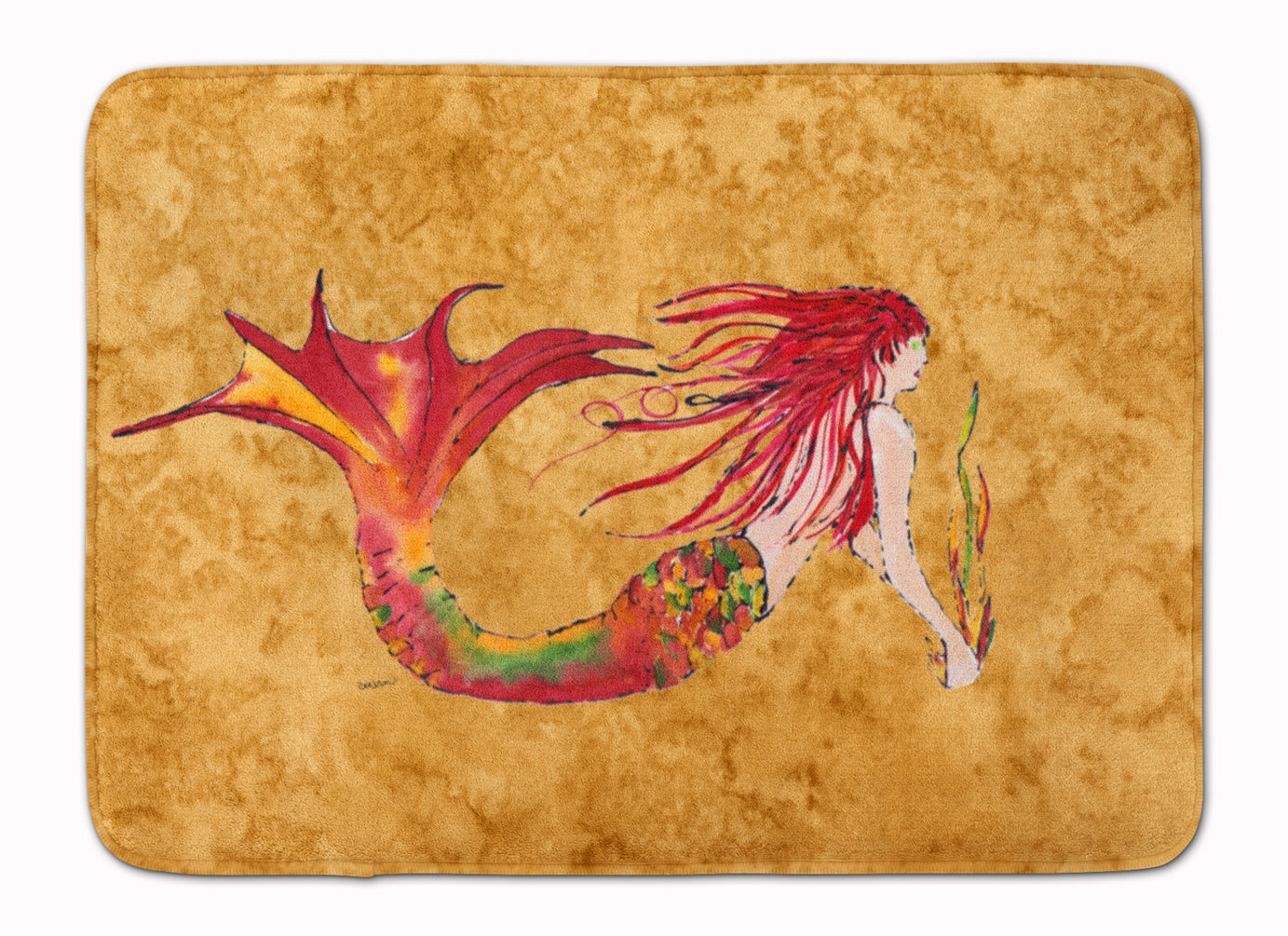 Ginger Red Headed Mermaid on Gold Memory Foam Kitchen Mat Machine Washable Anti-Fatigue Cushion Comfort Bath or Kitchen Rug