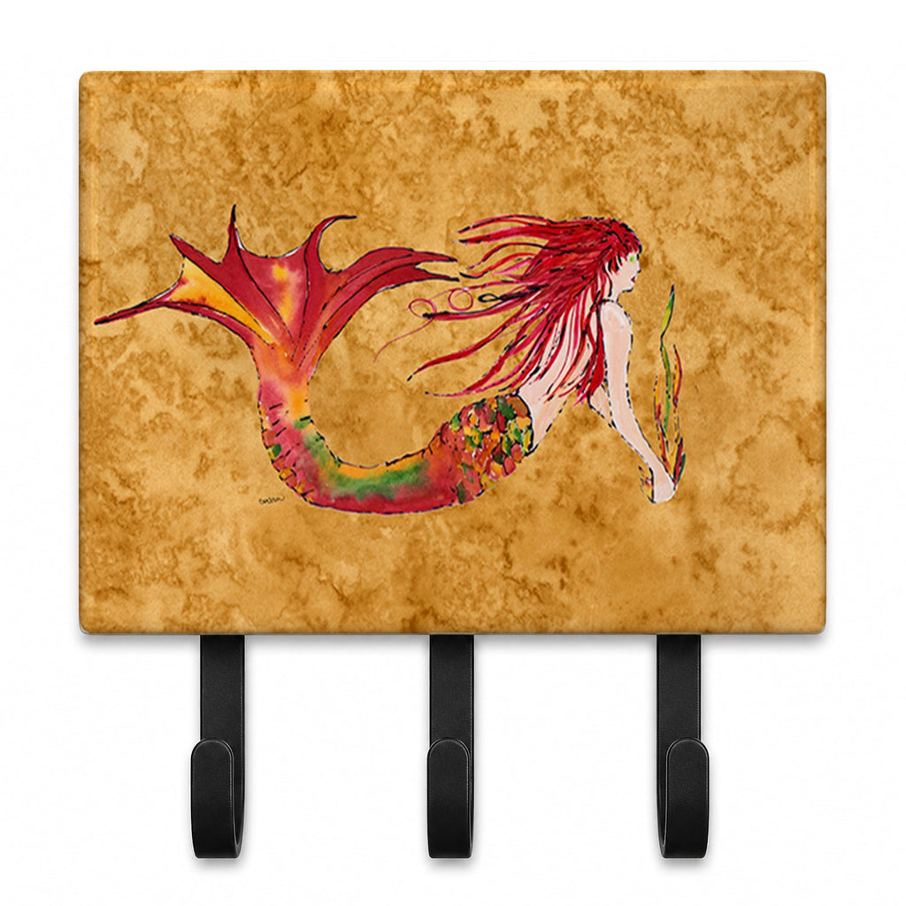 Ginger Red Headed Mermaid on Gold Leash or Key Holder Wall Hooks, Coat Rack Wall Mount, for Hanging Keys, Towels, Aprons, Leashes
