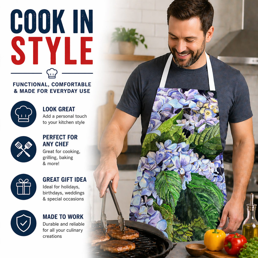 Hydrangea Apron Cooking Kitchen Server Baking Crafts Gardening for Adult Women Men, Unisex, Large, Multicolor