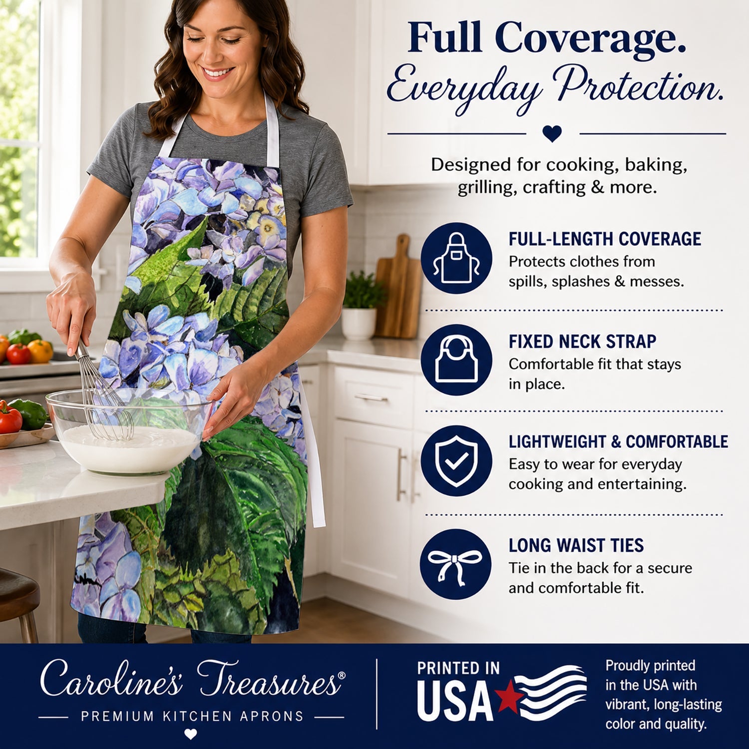 Hydrangea Apron Cooking Kitchen Server Baking Crafts Gardening for Adult Women Men, Unisex, Large, Multicolor