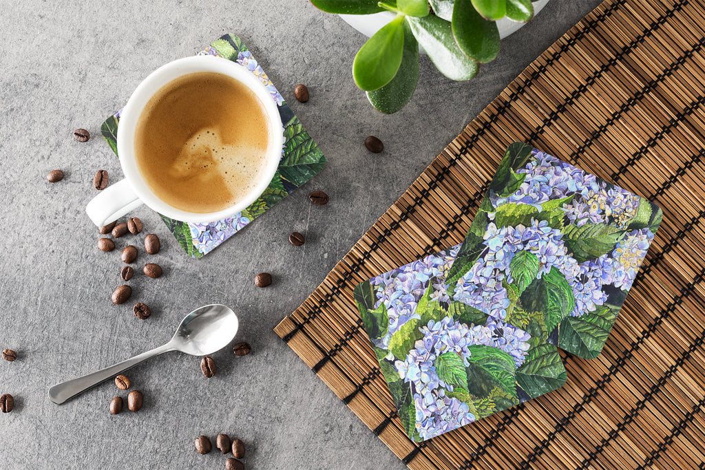 Hydrangea Foam Coasters Set of 4 Cup Coasters for Indoor Outdoor, Tabletop Protection, Anti Slip, Mouse pad Material