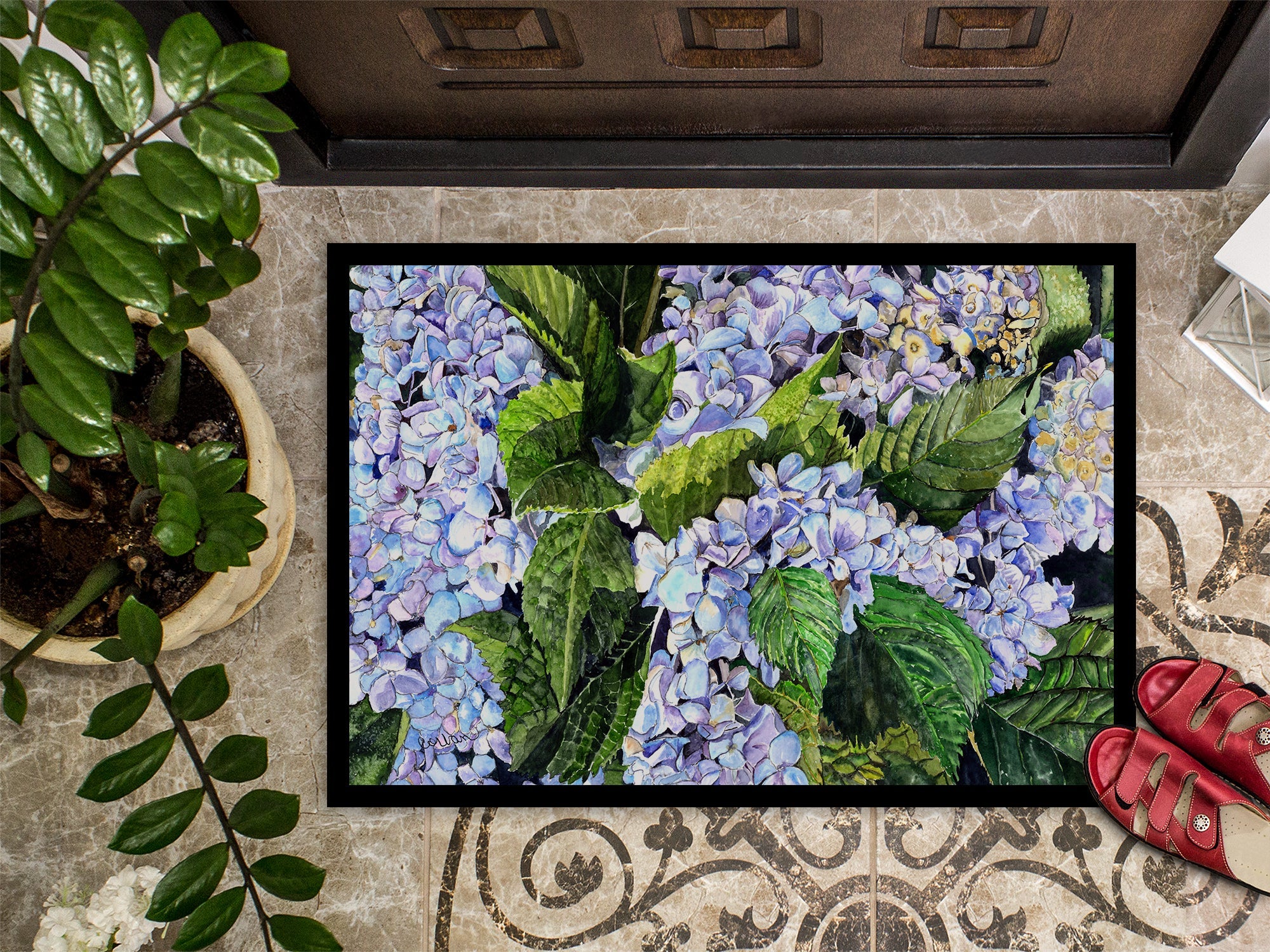 Hydrangea Doormat Indoor Outdoor 24H X 36W Front Door Mat Rugs for Entryway, Non Slip Washable Low Pile,