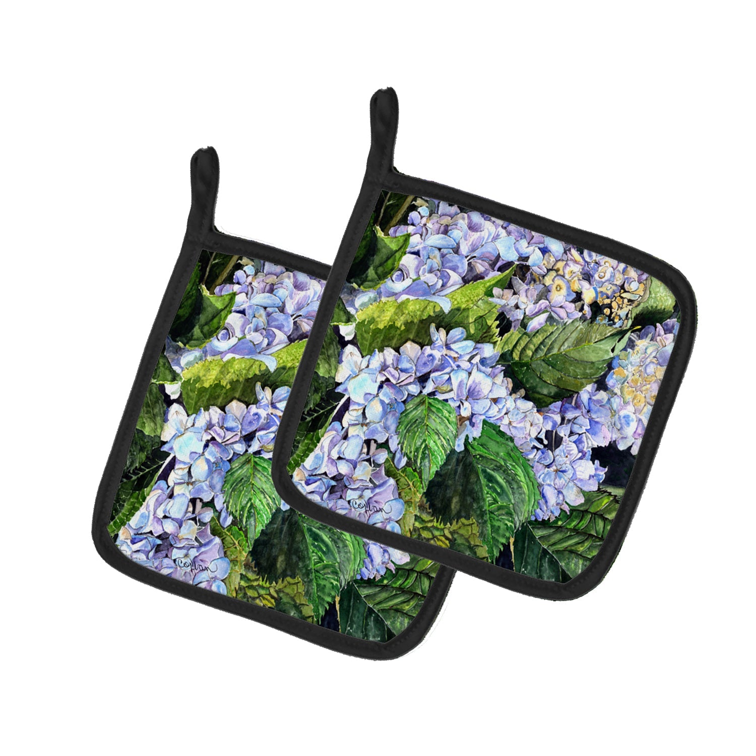 Hydrangea Pot Holder Set of 2 Heat Resistant Quilted Hot Pads 7.5 x 7.5 Inch, Insulated Kitchen Trivets for Cooking & Baking