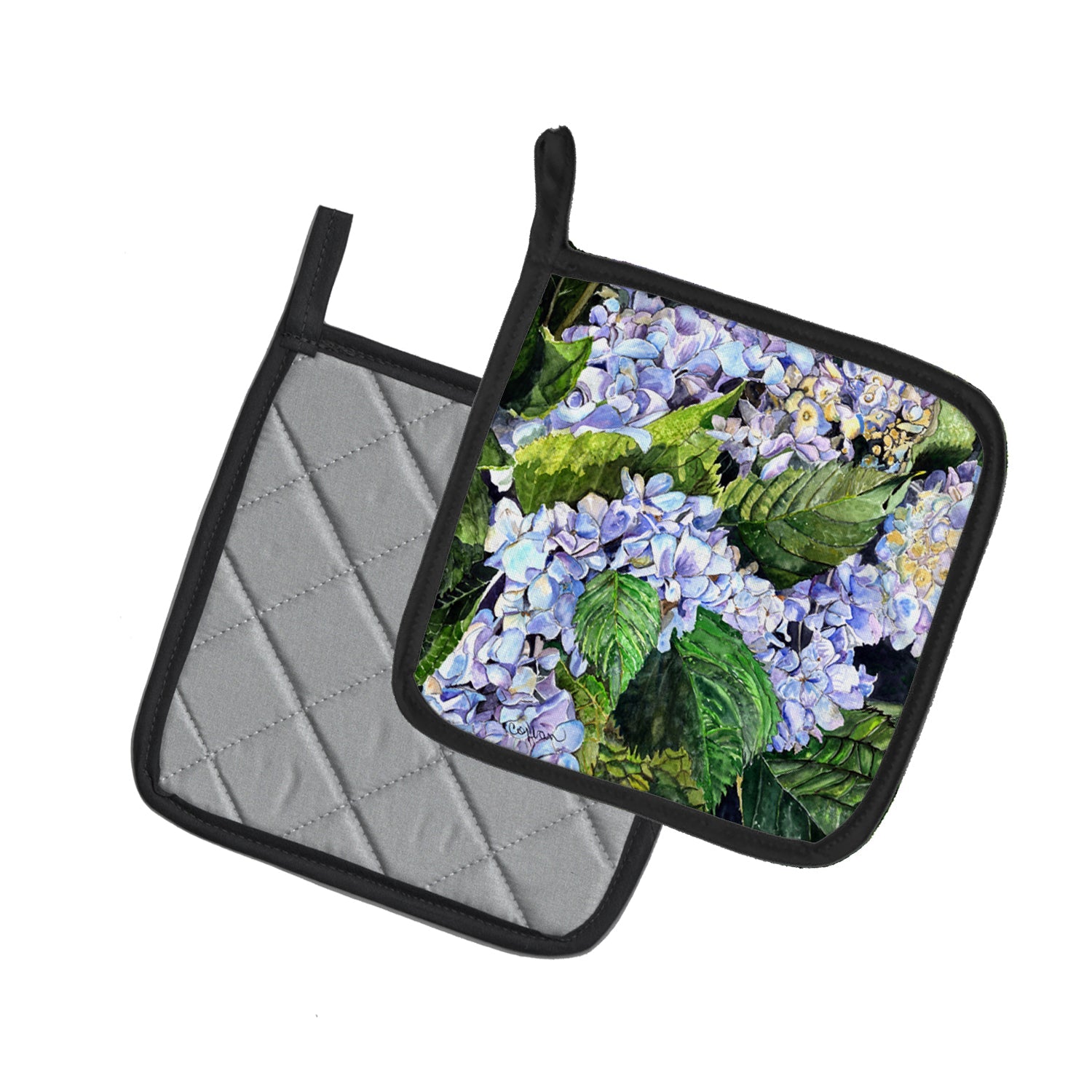 Hydrangea Pot Holder Set of 2 Heat Resistant Quilted Hot Pads 7.5 x 7.5 Inch, Insulated Kitchen Trivets for Cooking & Baking