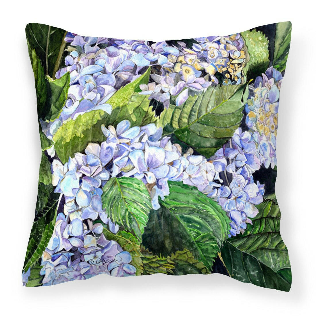 Hydrangea Decorative Throw Pillow 14x14 Indoor Outdoor Accent Cushion, Fabric Cover with Insert for Sofa, Bed, Porch & Living Room