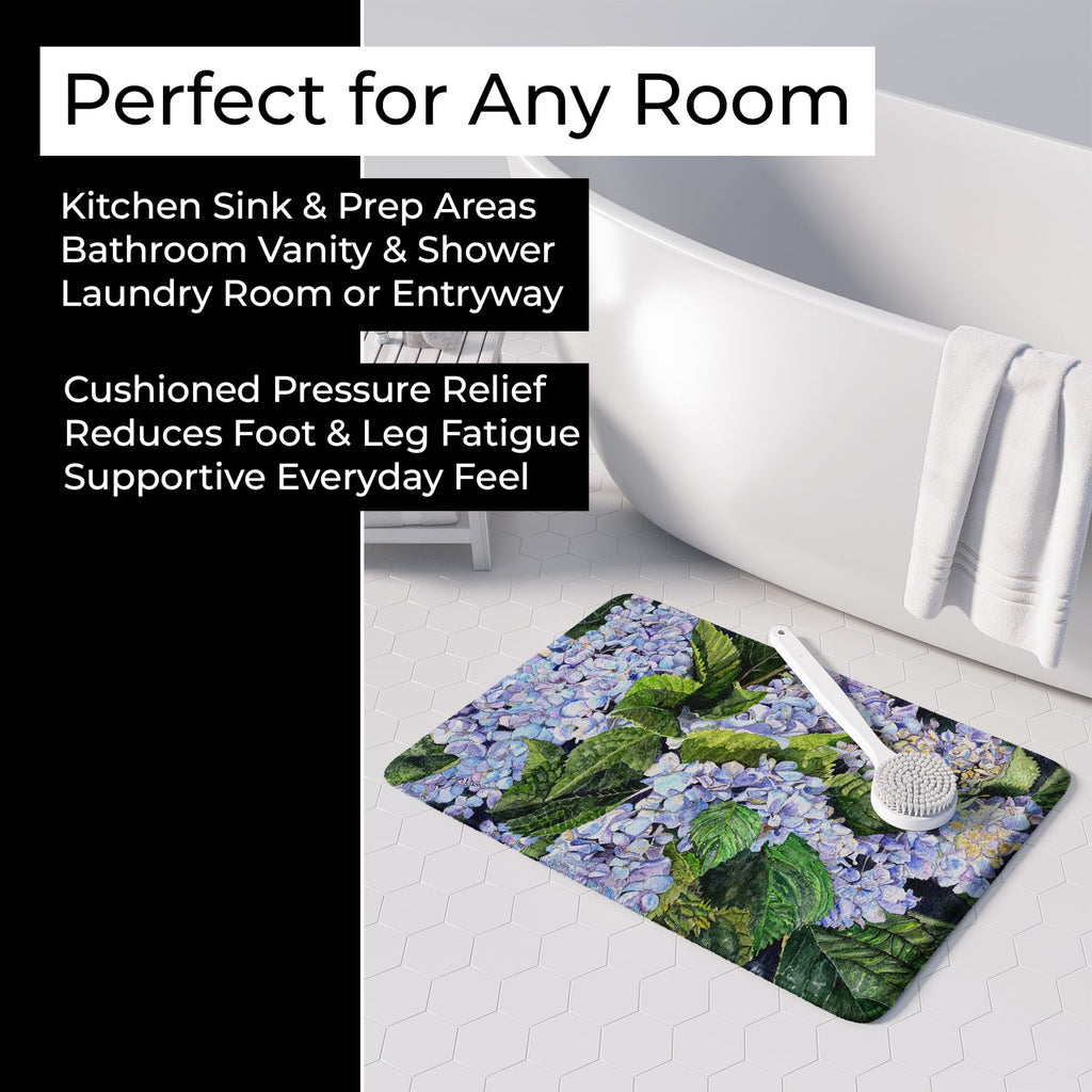 Hydrangea Memory Foam Kitchen Mat Machine Washable Anti-Fatigue Cushion Comfort Bath or Kitchen Rug