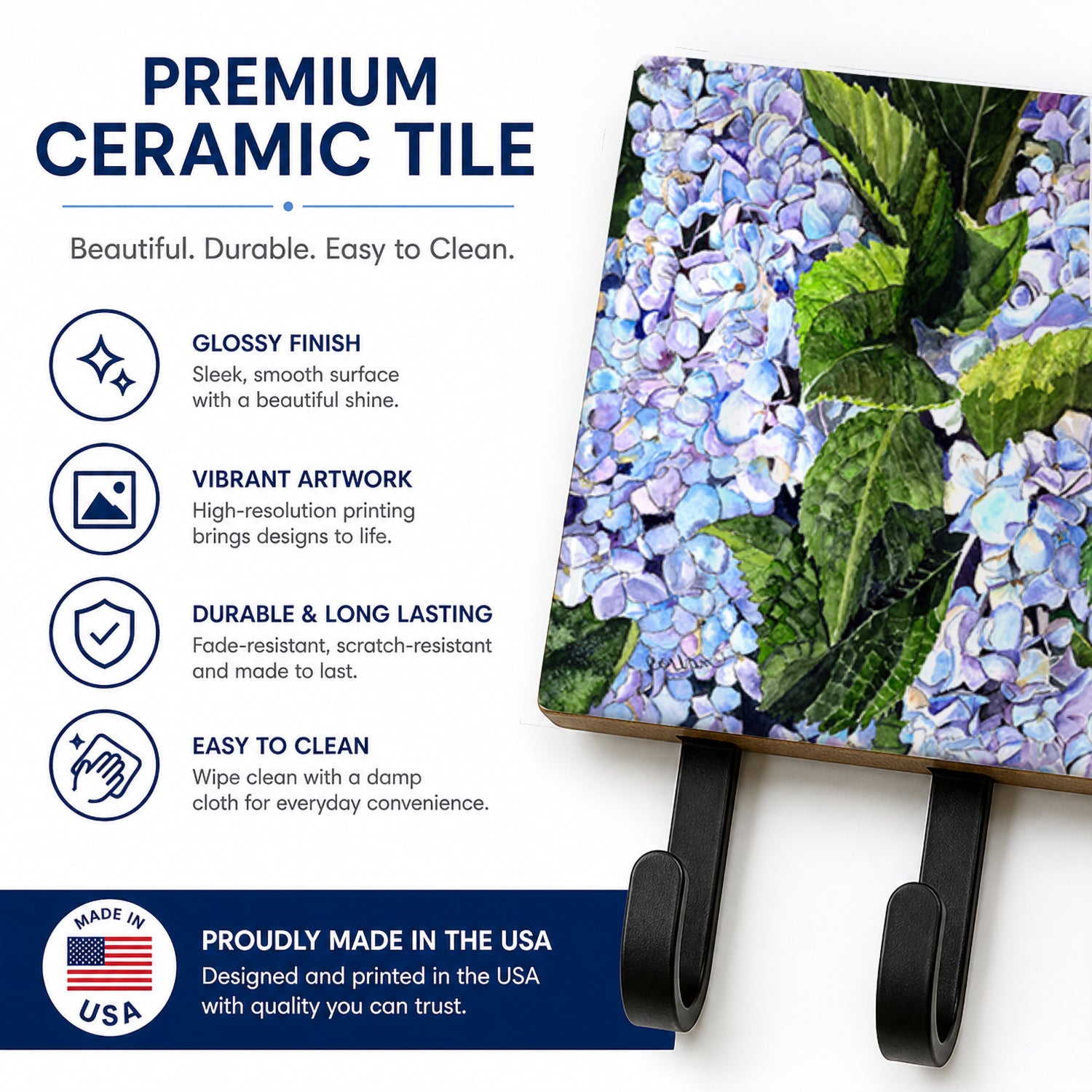 Hydrangea Leash or Key Holder Wall Hooks, Coat Rack Wall Mount, for Hanging Keys, Towels, Aprons, Leashes
