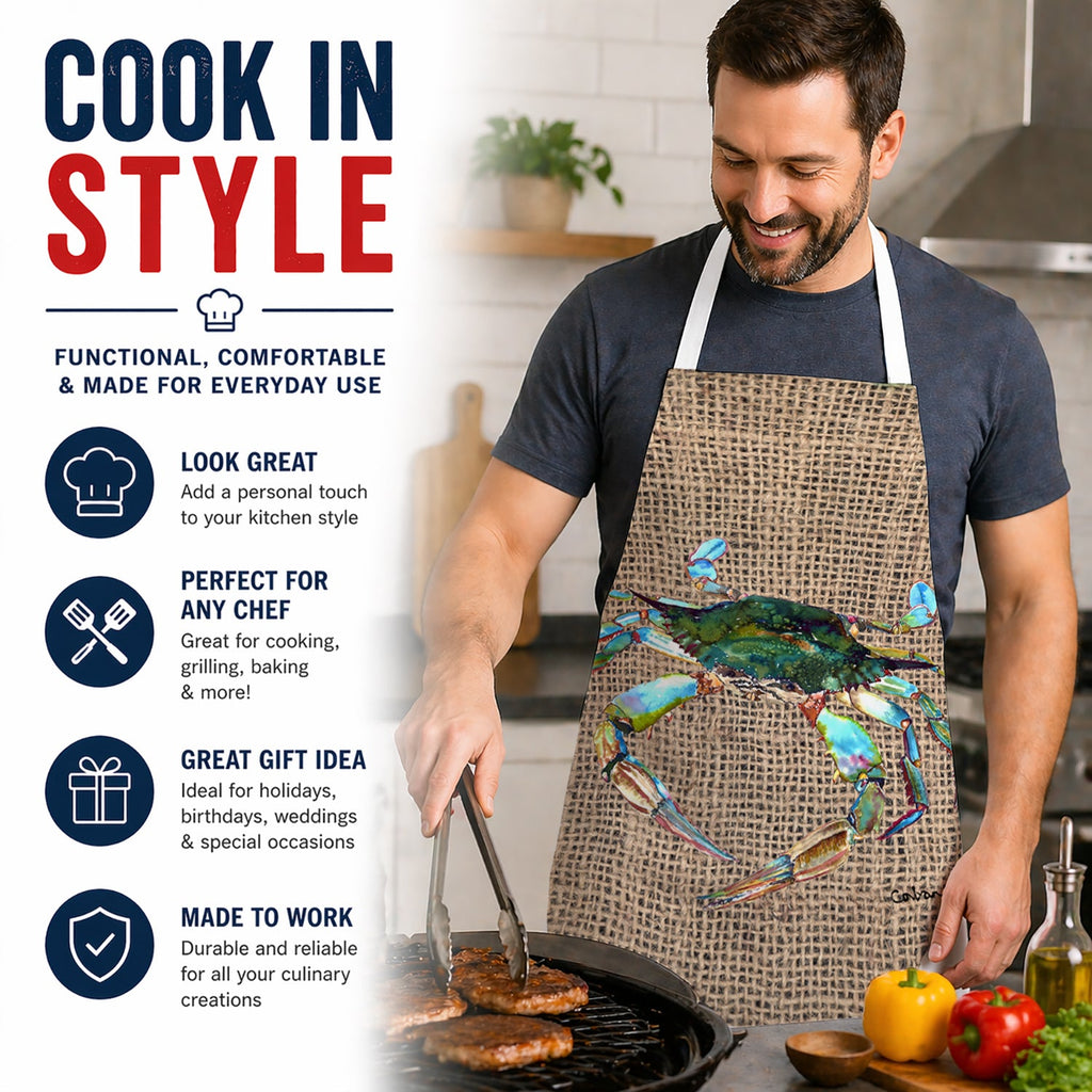 Blue Crab on Faux Burlap Apron Cooking Kitchen Server Baking Crafts Gardening for Adult Women Men, Unisex, Large, Multicolor