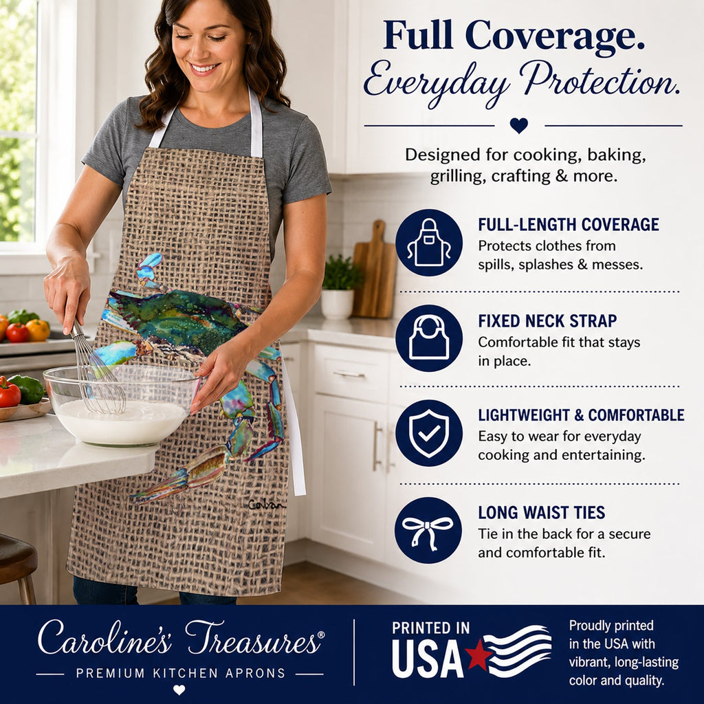 Blue Crab on Faux Burlap Apron Cooking Kitchen Server Baking Crafts Gardening for Adult Women Men, Unisex, Large, Multicolor