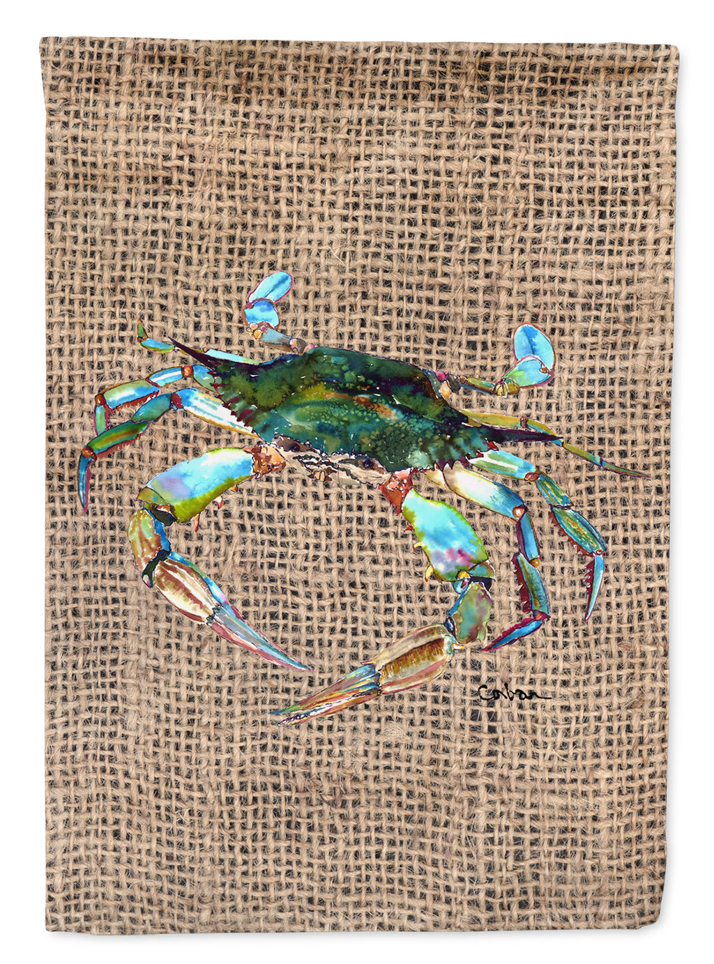Blue Crab on Faux Burlap House Flag 28x40 Porch Sleeve Pole Decorative Outside Yard Banner Artwork Wall Hanging, Polyester