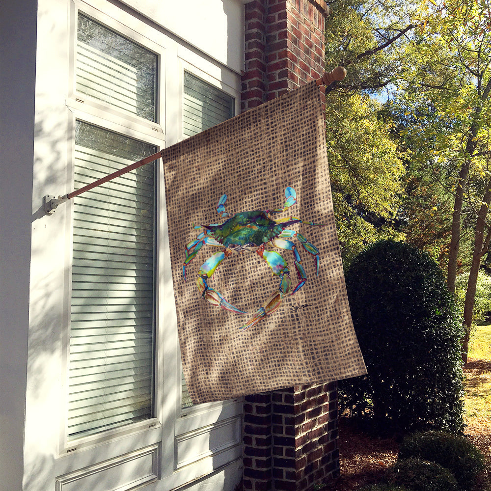 Blue Crab on Faux Burlap House Flag 28x40 Porch Sleeve Pole Decorative Outside Yard Banner Artwork Wall Hanging, Polyester