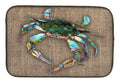 Blue Crab on Faux Burlap Dish Drying Mat Absorbent Dish Drying Mat Pad for Kitchen Counter Dish Drainer Mat for Countertop, 14 x 21", Multicolor
