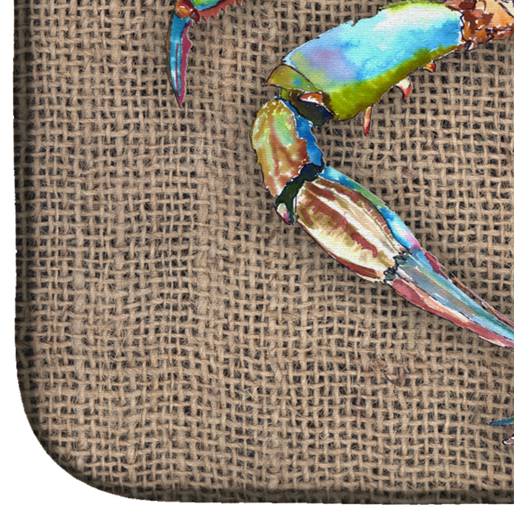 Blue Crab on Faux Burlap Dish Drying Mat Absorbent Dish Drying Mat Pad for Kitchen Counter Dish Drainer Mat for Countertop, 14 x 21", Multicolor