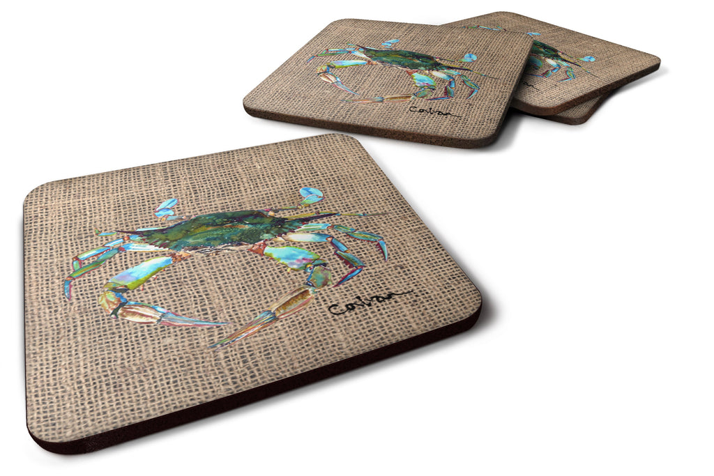 Blue Crab on Faux Burlap Foam Coasters Set of 4 Cup Coasters for Indoor Outdoor, Tabletop Protection, Anti Slip, Mouse pad Material