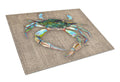 Blue Crab on Faux Burlap Cutting Board Tempered Glass Kitchen Cutting Surface, Heat Resistant Chopping, Non-Slip Feet, Food Prep & Serving
