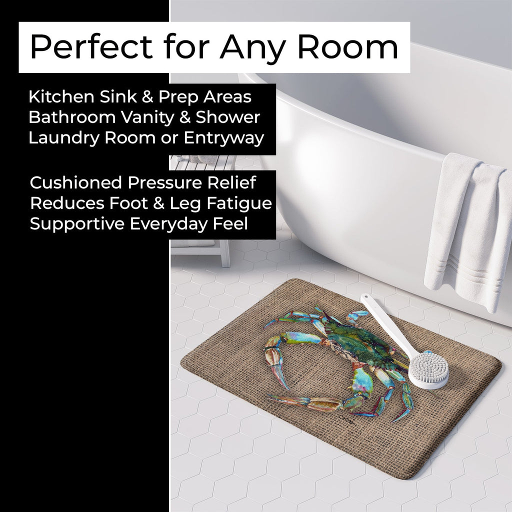 Blue Crab on Faux Burlap Memory Foam Kitchen Mat Machine Washable Anti-Fatigue Cushion Comfort Bath or Kitchen Rug
