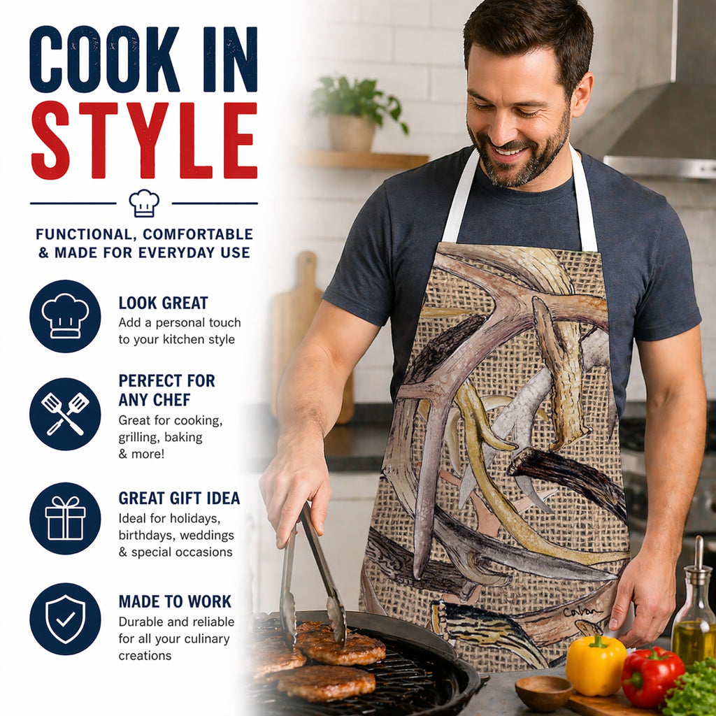 Deer Horns Apron Cooking Kitchen Server Baking Crafts Gardening for Adult Women Men, Unisex, Large, Multicolor