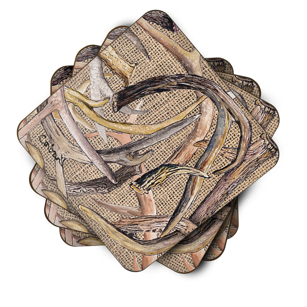 Deer Horns Foam Coasters Set of 4 Cup Coasters for Indoor Outdoor, Tabletop Protection, Anti Slip, Mouse pad Material