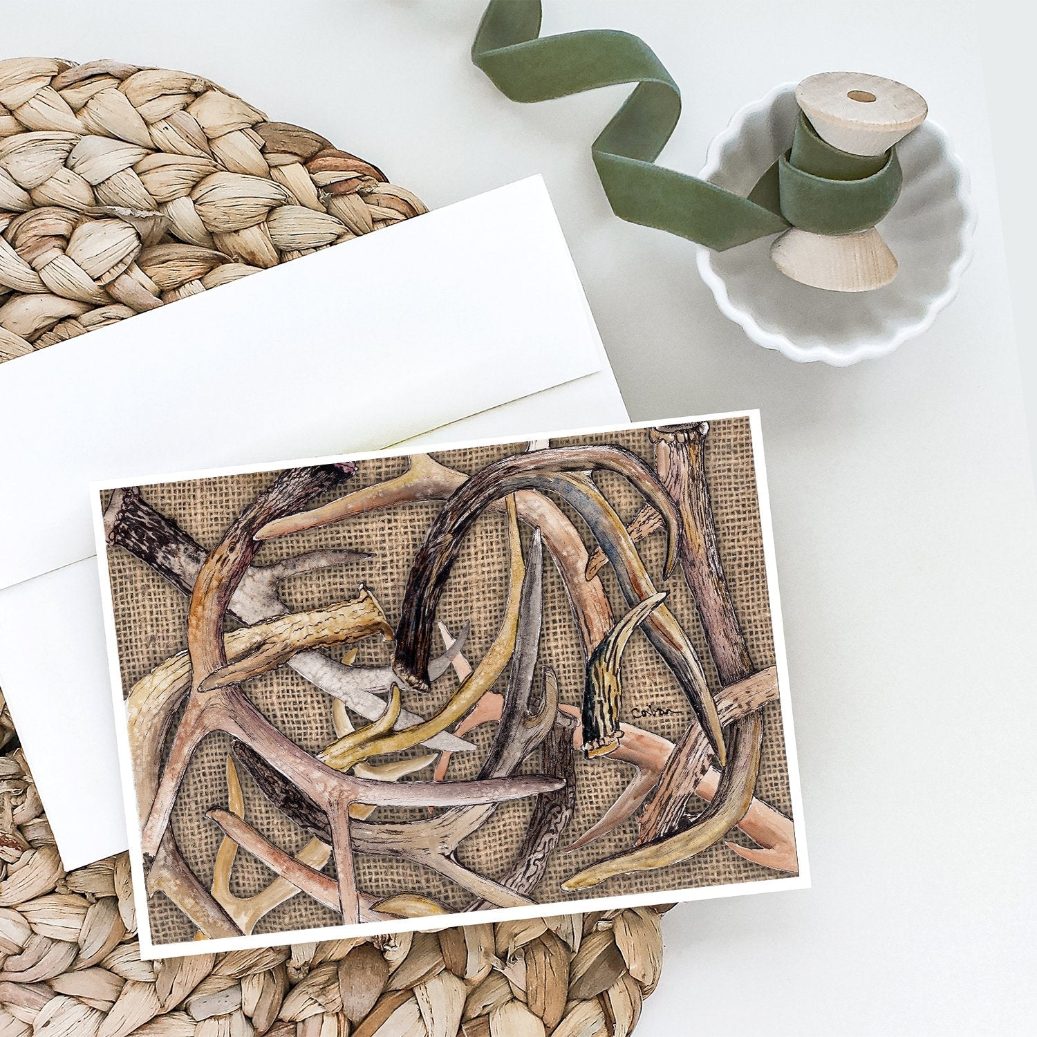 Deer Horns Greeting Cards Pack of 8 Blank Cards with Envelopes Whimsical A7 Size 5x7