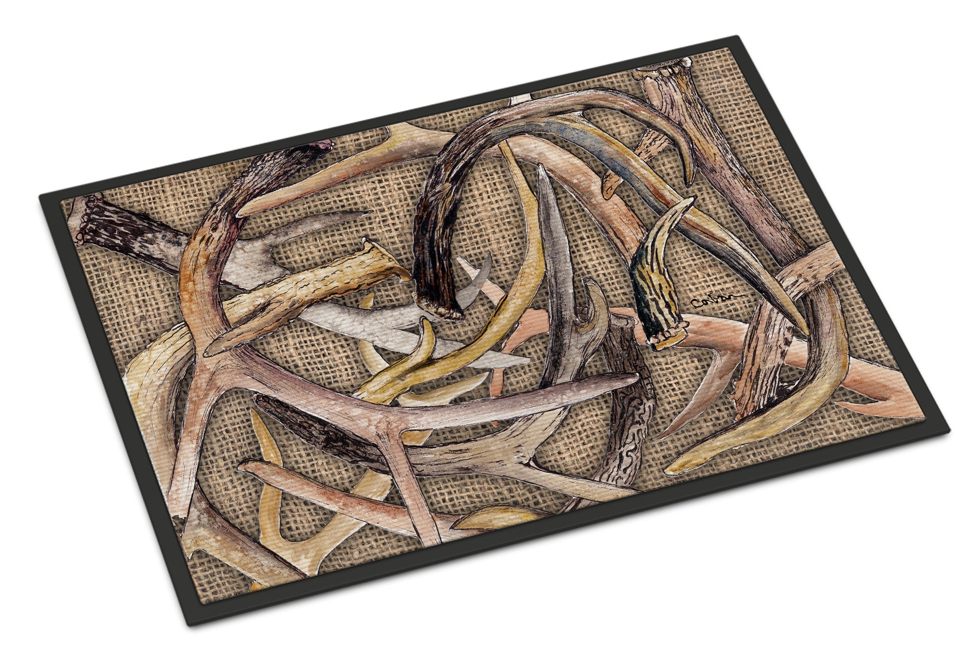 Deer Horns Doormat Indoor Outdoor 24H X 36W Front Door Mat Rugs for Entryway, Non Slip Washable Low Pile,
