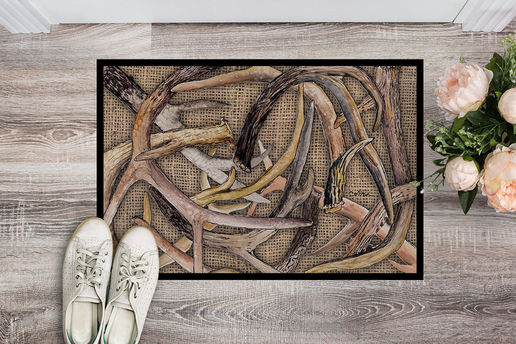 Deer Horns Doormat Indoor Outdoor 24H X 36W Front Door Mat Rugs for Entryway, Non Slip Washable Low Pile,