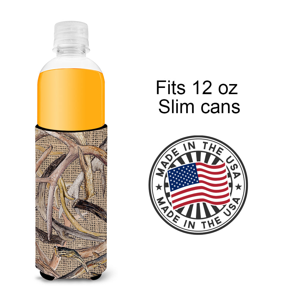 Deer Horns Slim Can Hugger , Insulated Foam Hugger for 12 oz Slim Cans, Beer Bottles & Water Bottles, Printed in USA