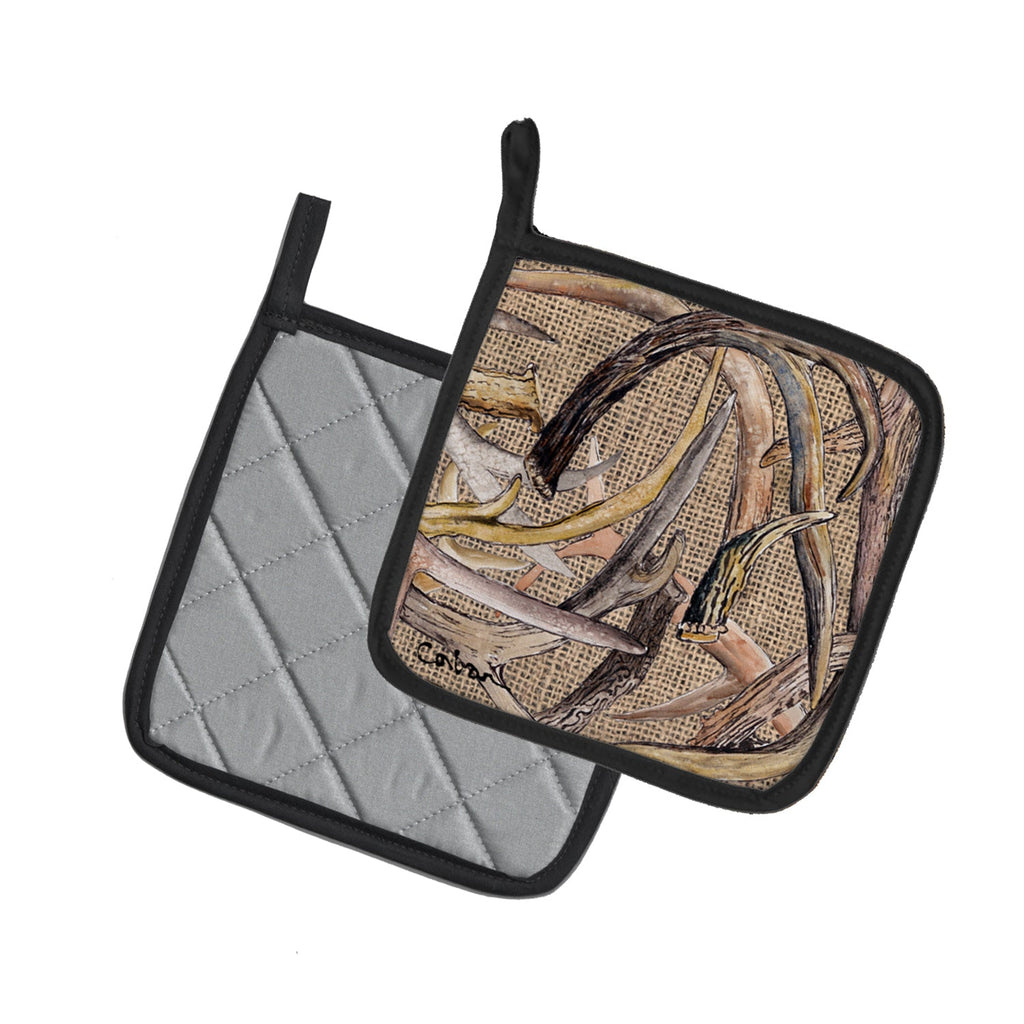Deer Horns Pot Holder Set of 2 Heat Resistant Quilted Hot Pads 7.5 x 7.5 Inch, Insulated Kitchen Trivets for Cooking & Baking