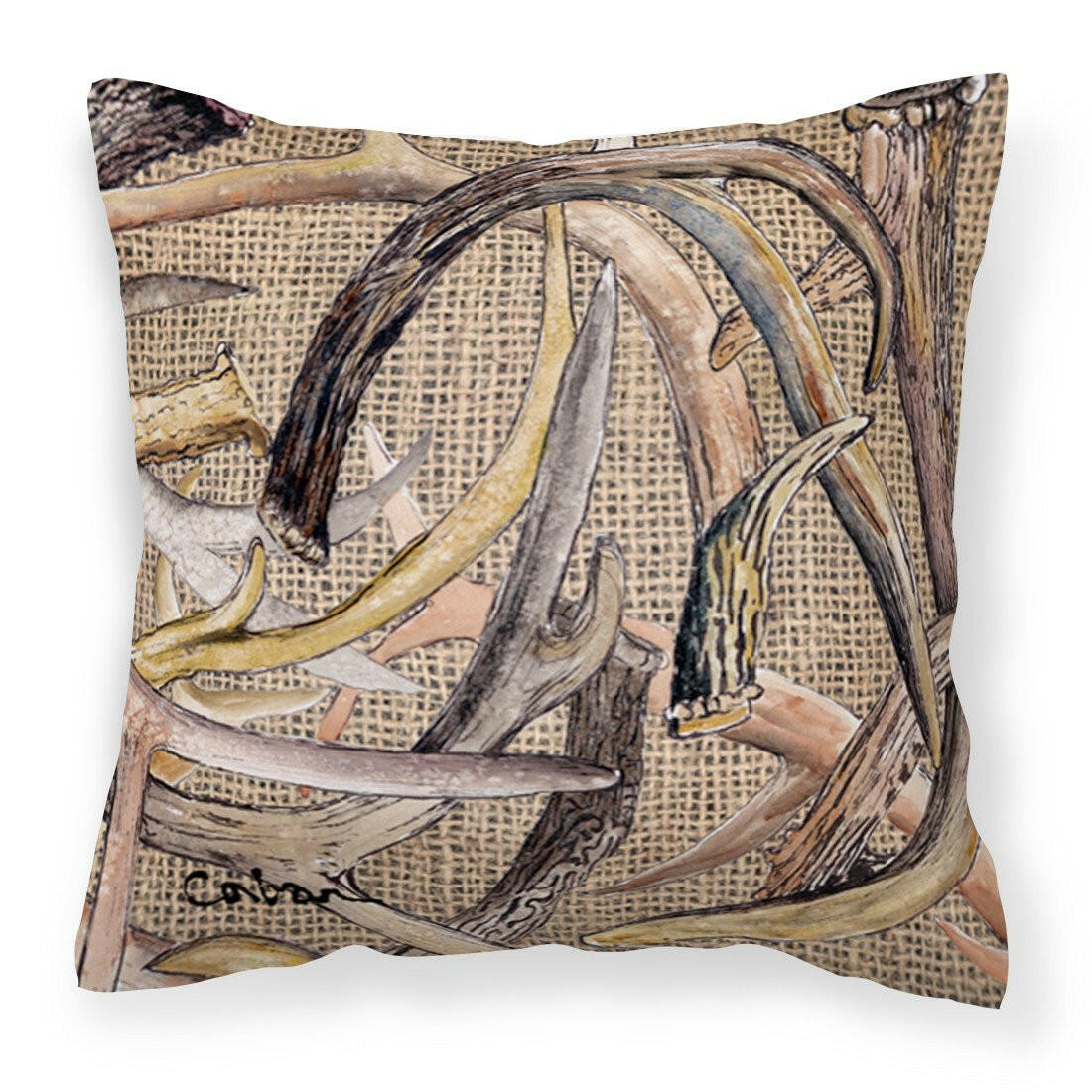 Deer Horns Decorative Throw Pillow 14x14 Indoor Outdoor Accent Cushion, Fabric Cover with Insert for Sofa, Bed, Porch & Living Room