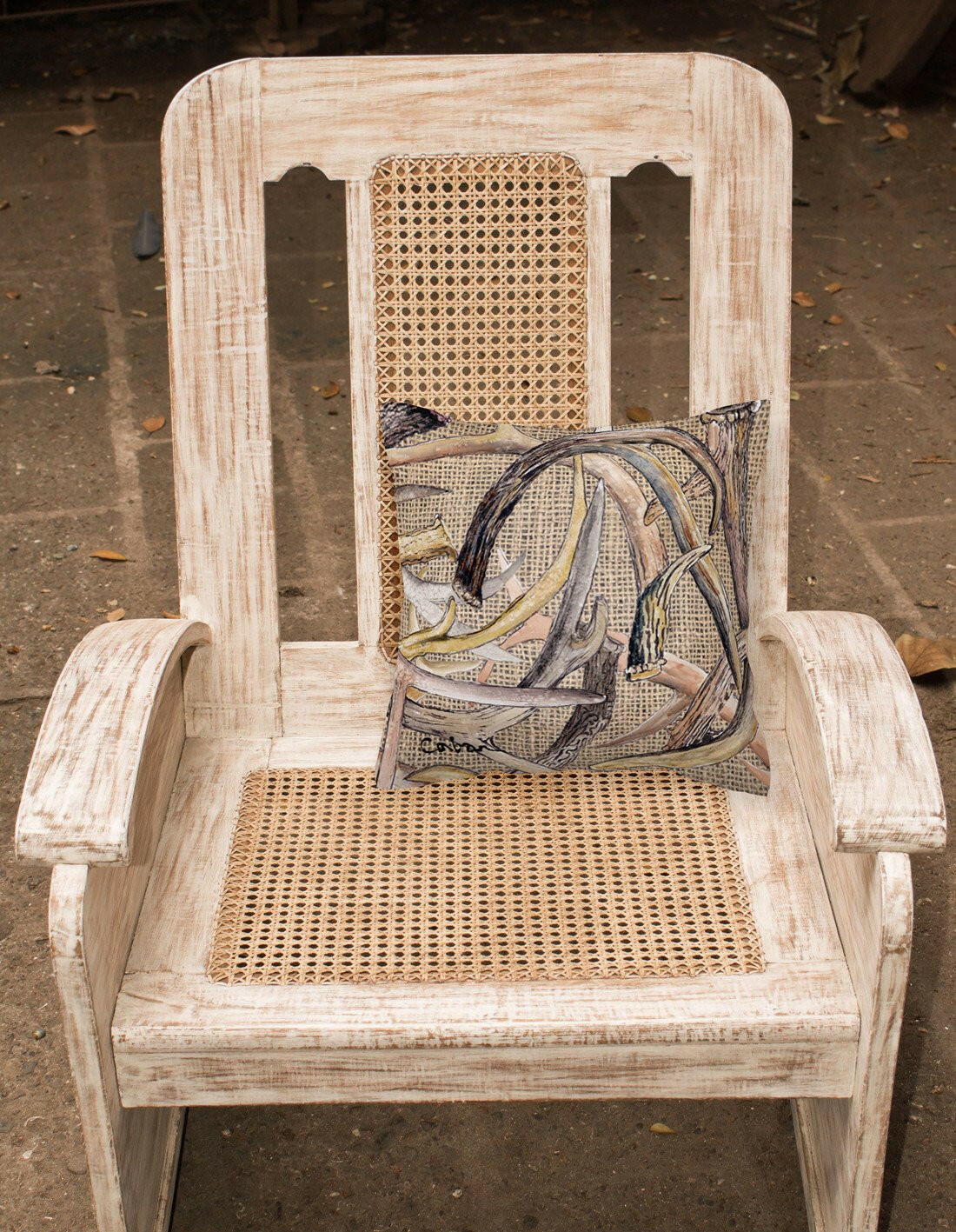 Deer Horns Decorative Throw Pillow 14x14 Indoor Outdoor Accent Cushion, Fabric Cover with Insert for Sofa, Bed, Porch & Living Room