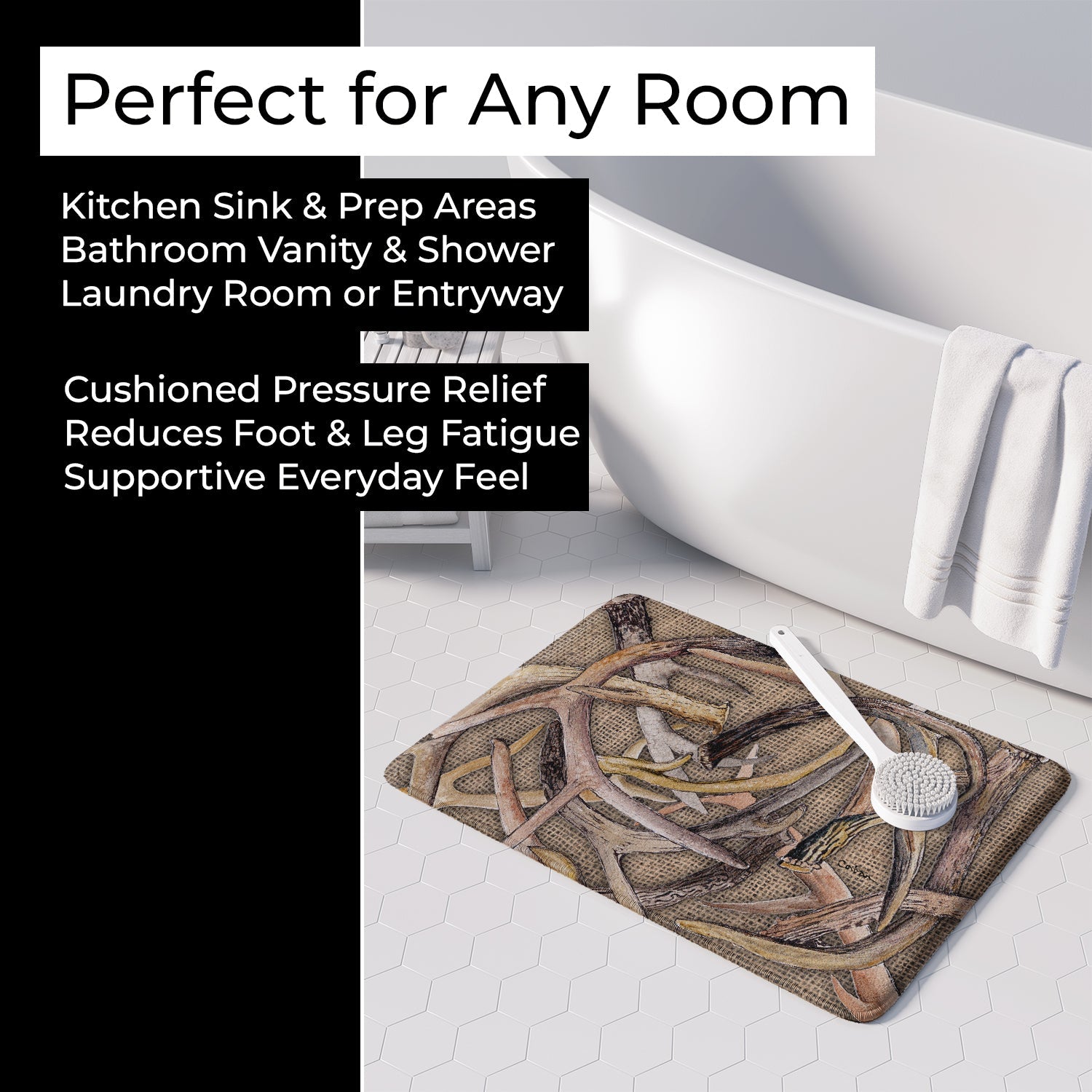 Deer Horns Memory Foam Kitchen Mat Machine Washable Anti-Fatigue Cushion Comfort Bath or Kitchen Rug