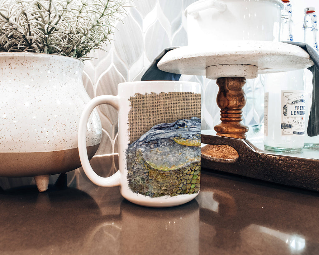 Alligator Ceramic Coffee Mug 15 oz Decorative Large C Handle Mug Cup for Tea, Cocoa Hot Chocolate