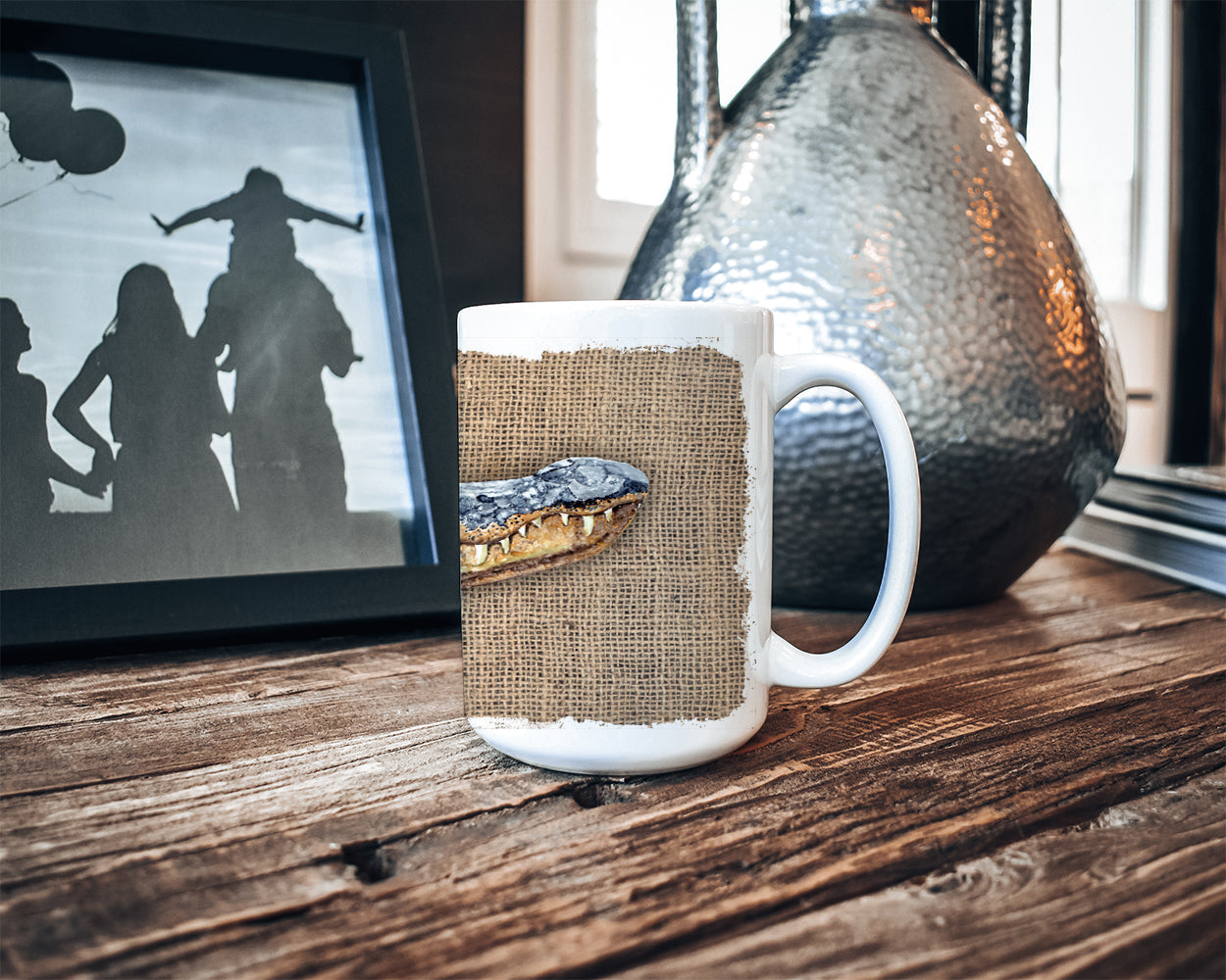 Alligator Ceramic Coffee Mug 15 oz Decorative Large C Handle Mug Cup for Tea, Cocoa Hot Chocolate