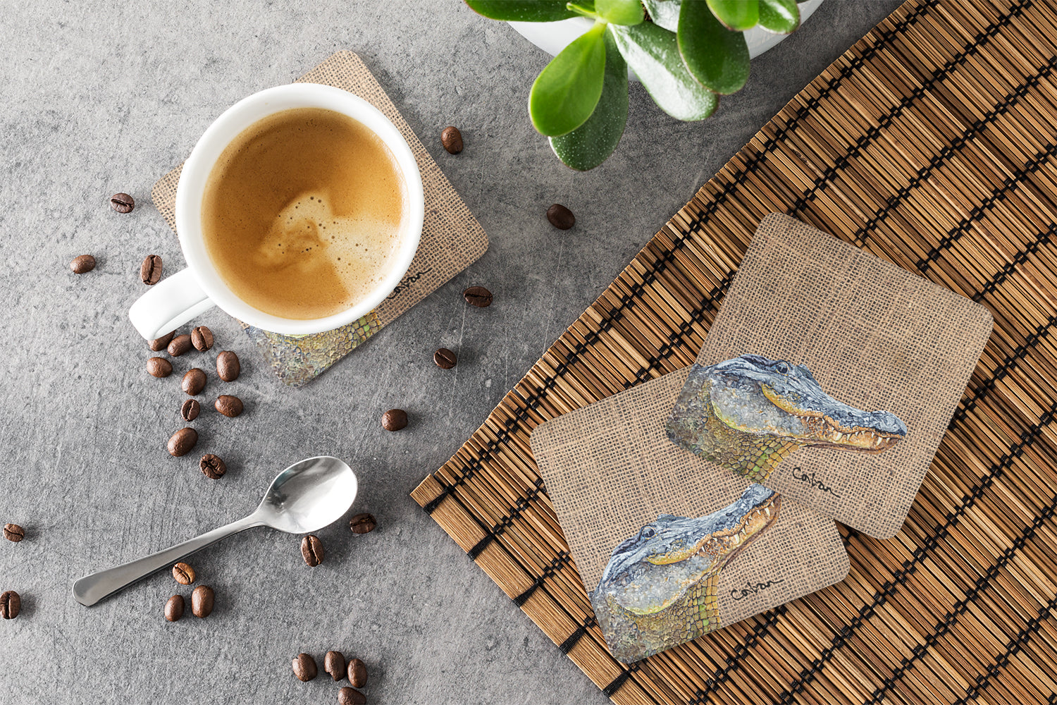 Alligator Foam Coasters Set of 4 Cup Coasters for Indoor Outdoor, Tabletop Protection, Anti Slip, Mouse pad Material
