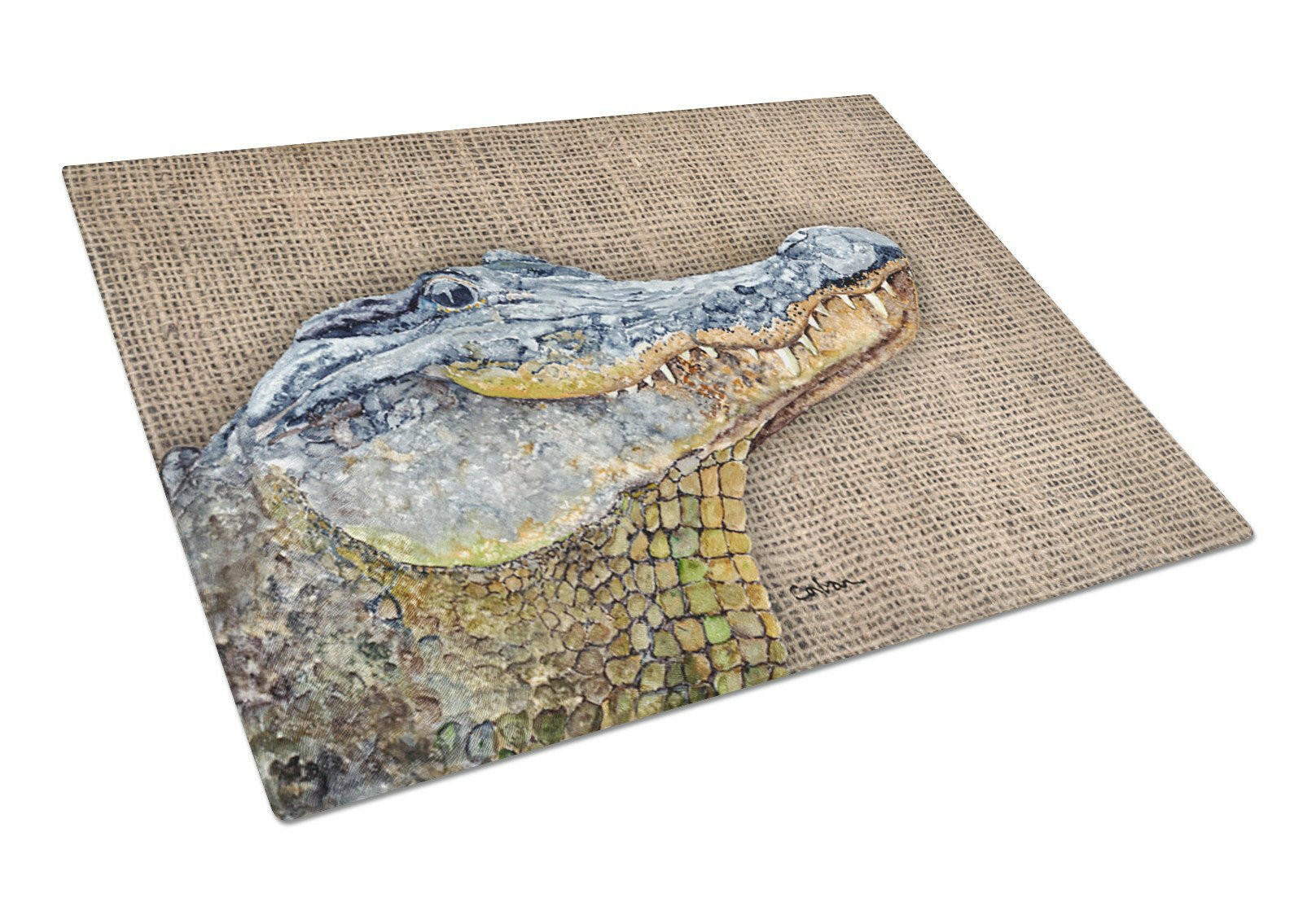 Alligator Cutting Board Tempered Glass Kitchen Cutting Surface, Heat Resistant Chopping, Non-Slip Feet, Food Prep & Serving
