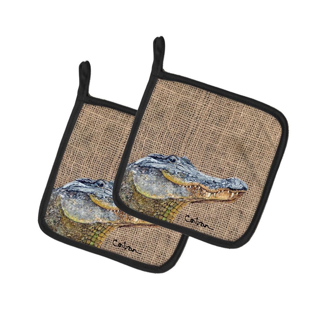 Alligator Pot Holder Set of 2 Heat Resistant Quilted Hot Pads 7.5 x 7.5 Inch, Insulated Kitchen Trivets for Cooking & Baking
