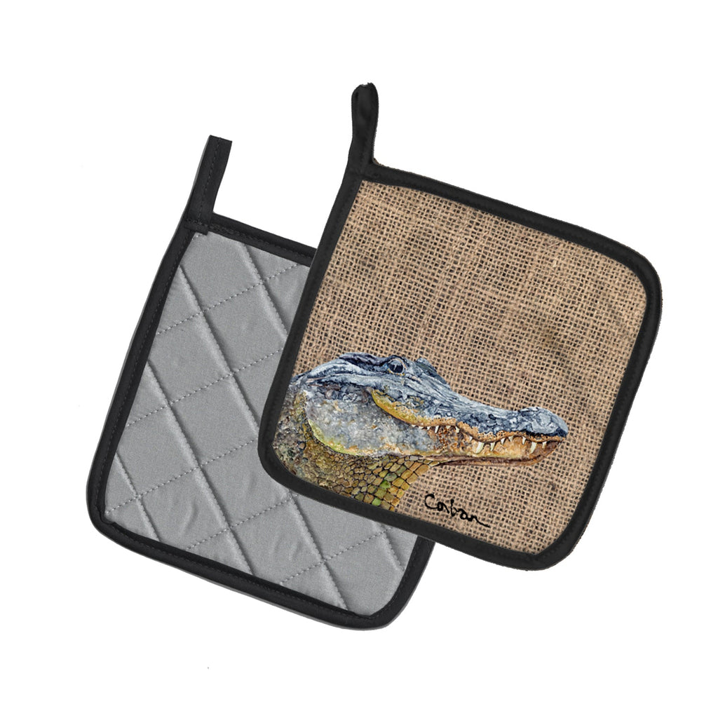 Alligator Pot Holder Set of 2 Heat Resistant Quilted Hot Pads 7.5 x 7.5 Inch, Insulated Kitchen Trivets for Cooking & Baking
