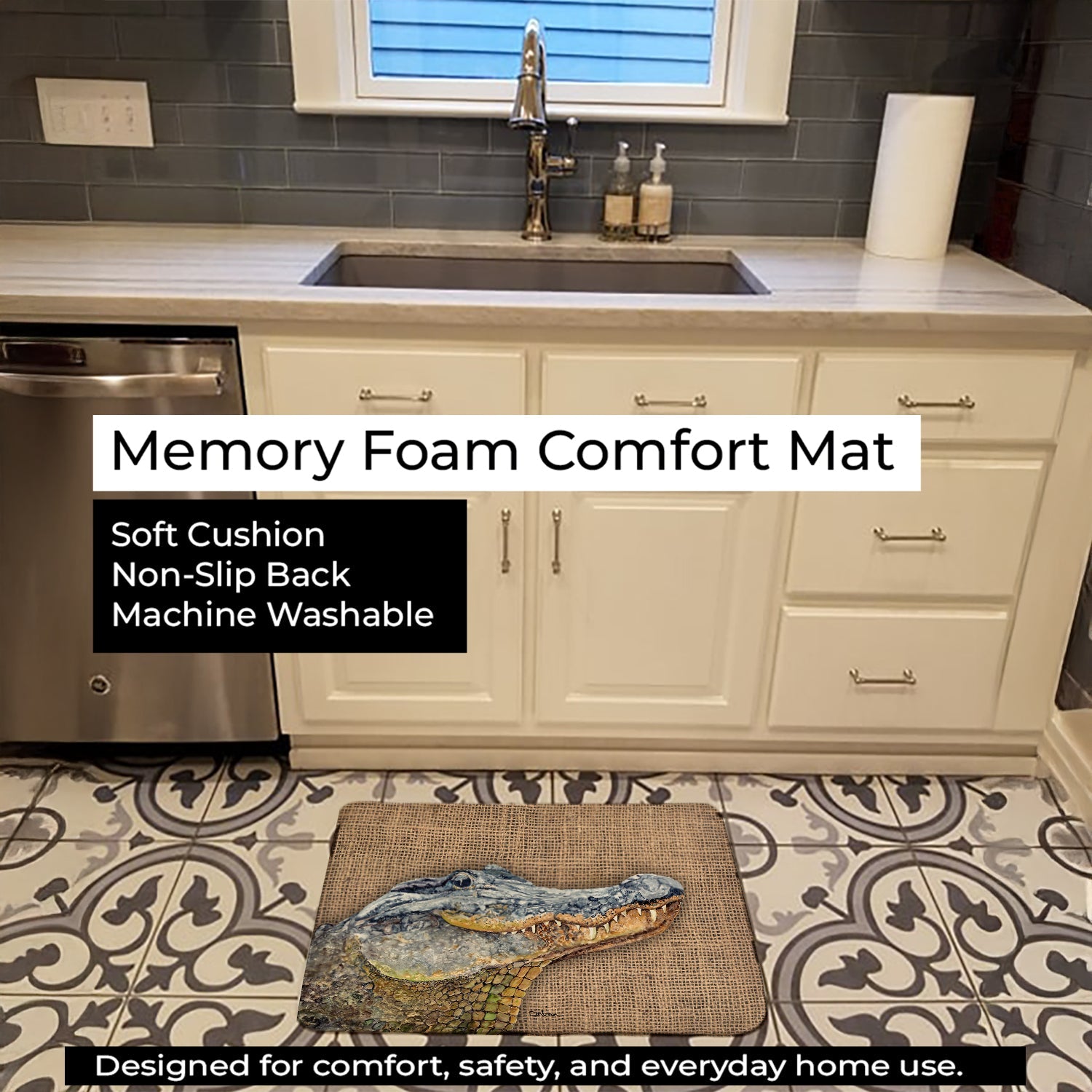 Alligator Memory Foam Kitchen Mat Machine Washable Anti-Fatigue Cushion Comfort Bath or Kitchen Rug