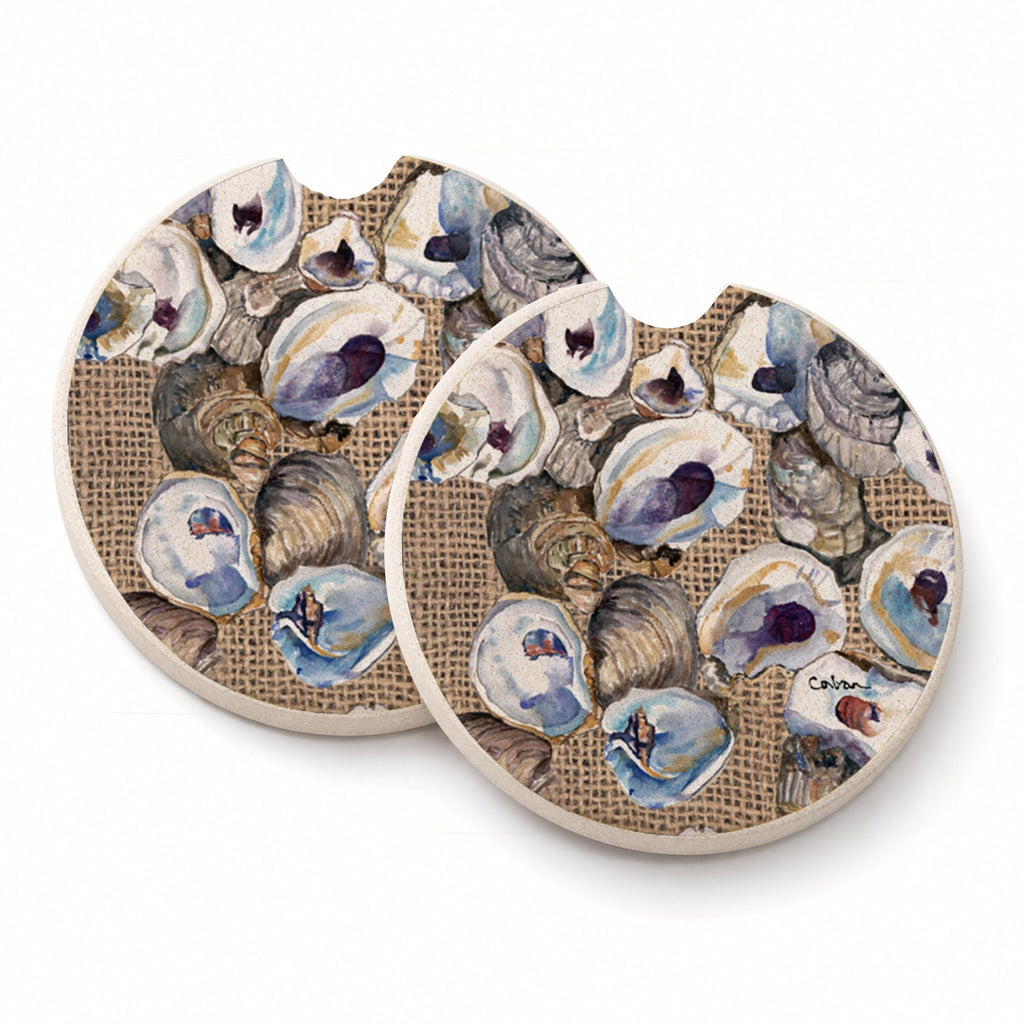 Oyster Set of 2 Cup Holder Car Coasters Absorbent Round Sandstone Coasters Gifts for Men or Women, 2.5, Multicolor