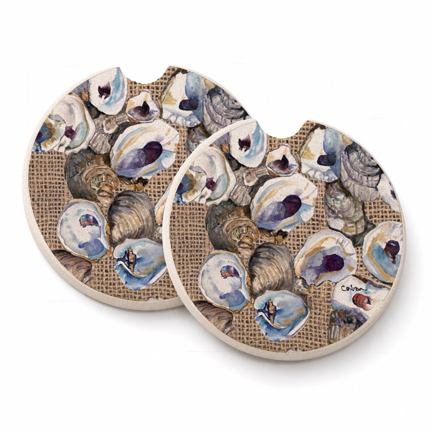 Oyster Set of 2 Cup Holder Car Coasters Absorbent Round Sandstone Coasters Gifts for Men or Women, 2.5, Multicolor
