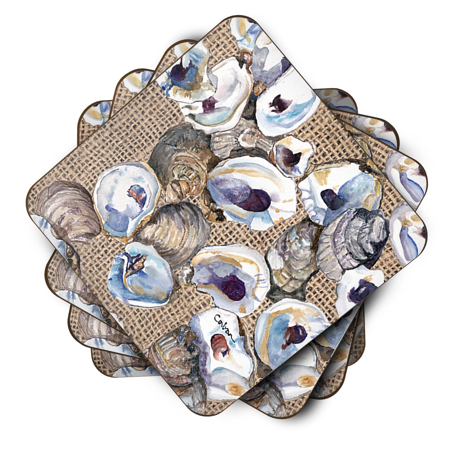 Oyster Foam Coasters Set of 4 Cup Coasters for Indoor Outdoor, Tabletop Protection, Anti Slip, Mouse pad Material