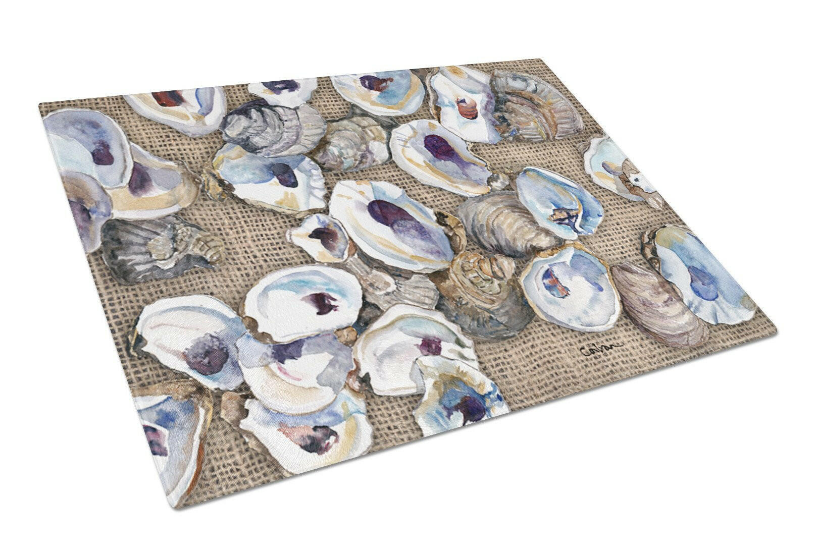Oyster Cutting Board Tempered Glass Kitchen Cutting Surface, Heat Resistant Chopping, Non-Slip Feet, Food Prep & Serving