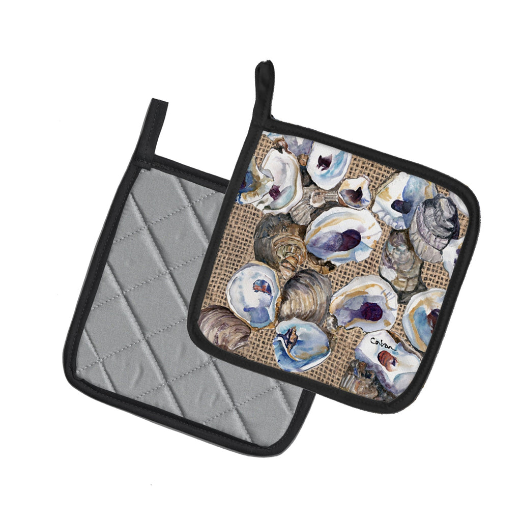 Oyster Pot Holder Set of 2 Heat Resistant Quilted Hot Pads 7.5 x 7.5 Inch, Insulated Kitchen Trivets for Cooking & Baking