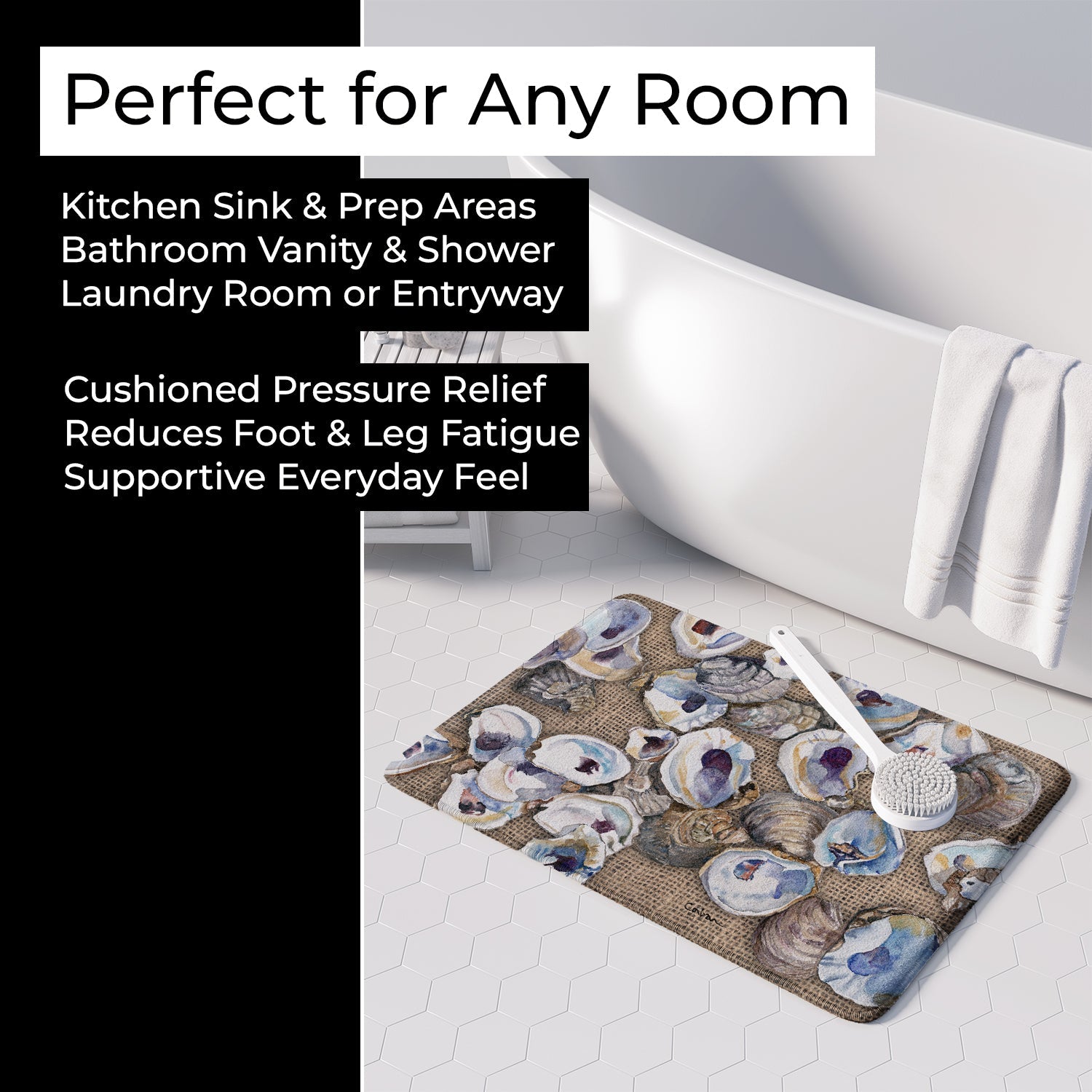 Oyster Memory Foam Kitchen Mat Machine Washable Anti-Fatigue Cushion Comfort Bath or Kitchen Rug