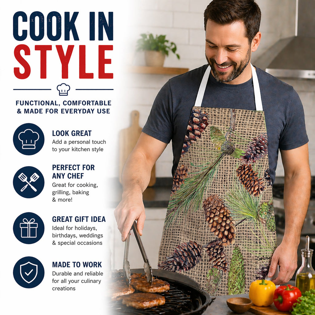 Pine Cones Apron Cooking Kitchen Server Baking Crafts Gardening for Adult Women Men, Unisex, Large, Multicolor