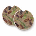 Pine Cones Set of 2 Cup Holder Car Coasters Absorbent Round Sandstone Coasters Gifts for Men or Women, 2.5, Multicolor